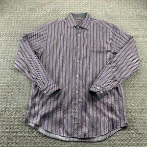BUGATCHI UOMO Dress Shirt Men Large L Multicolor Striped Button Up Formal